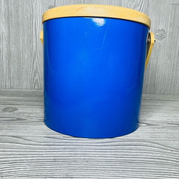 Vintage MCM Georges Briard Blue Vinyl & Wood Ice Bucket bar wear decoration - Picture 9 of 9